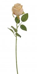 Umělá polorozvitá růže na stonku s listy, květ Ø 6cm, dl.50cm