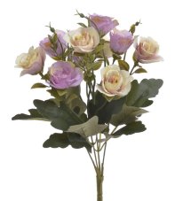 Kytice umělých růžiček s doplňky a listy, květ Ø 3cm/dl. celkem 30cm