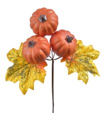 Zápich podzim s 3 dýněmi a 2 listy, dl. 22 cm