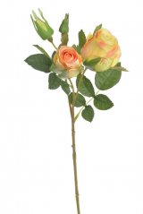 Umělá kvetoucí růže s dvěma květy a poupaty celkem dl. 40 cm