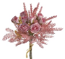 Kytice umělých růží s vřesem 6 květů a 4 poupata dl. celkem 32 cm