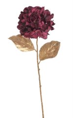 Kvetoucí umělá hortenzie na barveném stonku s listy, hlavička Ø 15cm, dl.70cm