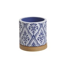 Keramická nádoba na aranžování na dřevěném podstavci 7,4cm∅ x 7,6cmH