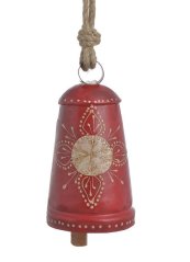 Dekorace plechový zvon s ornamenty (9,5cmL x 9,5cmW x 18cmH) 37cmH - závěs