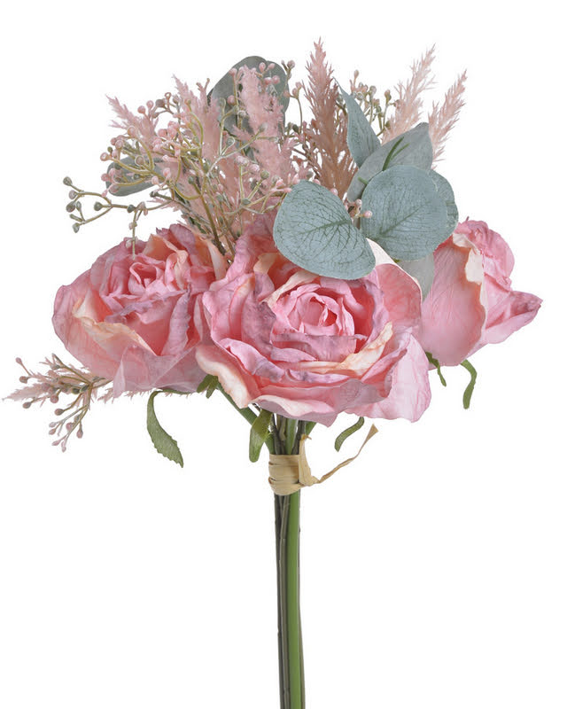 Umělá kytice z růží a travin 33cm