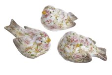 Keramická figurka sedící ptáček s květinovým dekorem 6cm