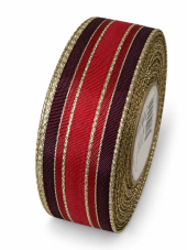 Plátnová stuha s monofilem a vlascem 25 mm × 25 m – červená/bordó/zlatá