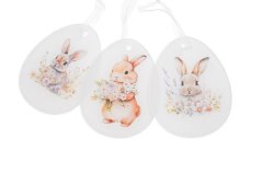 Velikonoční dekorace plexisklové vejce se zajícem mix dekorů (9cmLx0,3cmWx12cmH) 21cmH - závěs