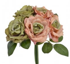 Růže s listy, svazek 5 stonků, dl. 23 cm, barva 5403/5401