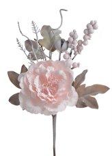 Květ umělé pivoňky s doplňky a lístky, květ Ø 9cm, zápich dl. 33cm_54