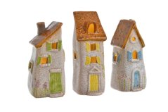 Dekorace keramický LED domek MIX 5-6,7cmLx5,7cmWx13-15cmH