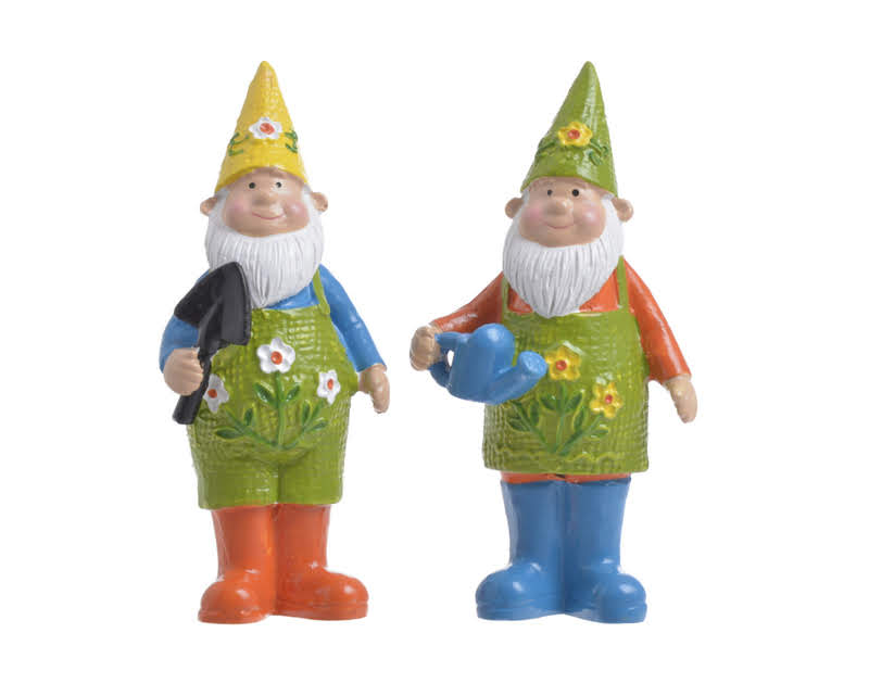 Dekorace trpaslík s lopatkou a konvičkou 8cm - 2ks - polyresin