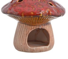 Keramický aroma svícen Houba s ptáčkem na čajovou svíčku 14,6 cm