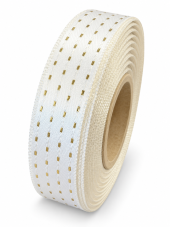Atlasová stuha se zlatým prošíváním 1,5 cm × 20 m – bílá