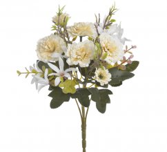 Kytička umělých karafiátů a polních květů, karafiát Ø 5cm/dl. celkem 33cm