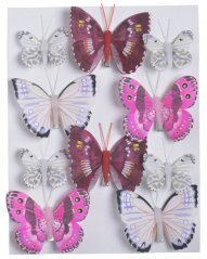 Dekorační motýl z plastu a peří na klipu 4,5cm, 7,5cm - 10ks