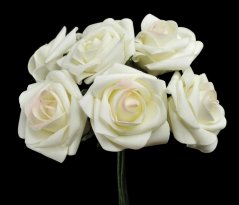 Hlavička Pěnové růže na papírovém drátku 6cm/dl.25cm - 6 ks