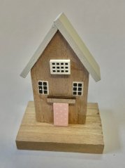 Dekorace dřevěný 3D domek na podstavci 6cmL x 4,5cmW x 9cmH