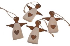 Vánoční dekorace anděl dřevo metal  8,5cmLx1cmWx10cmH - 4ks