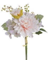 Kytice umělých dahlií a hortenzií s doplňky a listy dl. 40cm