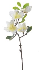 Umělá magnolie s listy - 3 květy Ø 10cm a 2 poupata dl. celkem 65cm