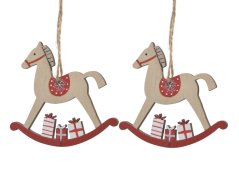 Dekorace dřevěný houpací kůň na pověšení 10cmL x 0,5cmW x 9,5cmH - 2ks