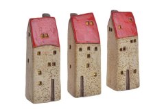 Dekorace keramický LED domek MIX.5cmLx5,5cmWx14.8-15.3cmH - 6 ks