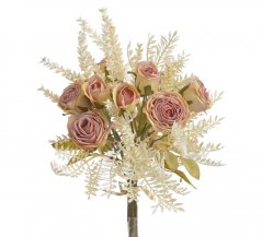 Kytice umělých růží s vřesem 6 květů a 4 poupata dl. celkem 32 cm