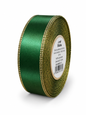 Atlasová stuha s metalickým okrajem 40 mm × 25 m – tmavě zelená/zlatá