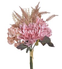 Umělá kytice míchaná z 2 hortenzií, 2 chryzantém a doplňků, dl. 35cm