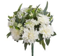 Kytice umělých dahlií a hortenzií , míchaná s dálií  květ Ø cca 11cm, kytice celkem dl.64cm