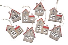 Dekorace dřevěný domek závěs 5cmLx0,5cmWx6cmH.- 8ks