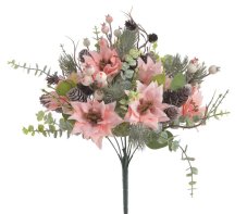 Vánoční umělá kytice s poinsettií a doplňky, květ Ø 7cm, dl.43cm