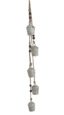 Dekorace 5 plechových kravských zvonců s ornamenty (3,5cmL x 3,5cmW x 5,5cmH) 63cmH - závěs