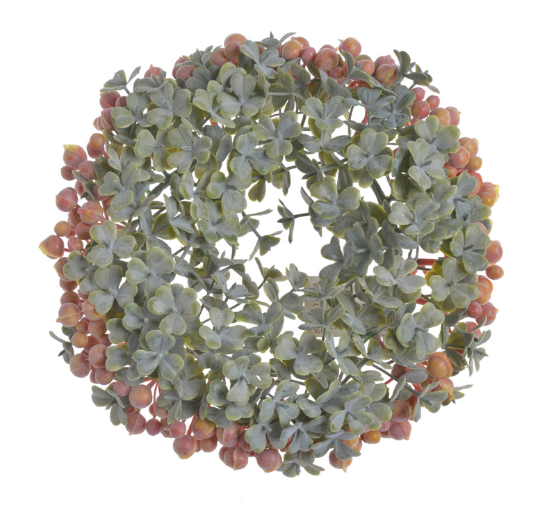 Věnec z umělých lístků a bobulí  Ø 18cm