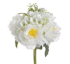 Kytice umělých pivoněk a hortenzií s doplňky, pivoňka Ø12cm/dl. celkem 35cm