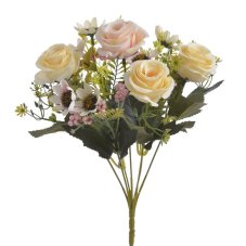 Kytice umělých růží s kvítky, růže 5 cm, dl. 30 cm