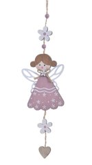 Dřevěná dívka s kytičkami dl. 30cm - závěs