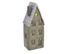 Dekorace keramický svítící LED domek 7cmLx5,5cmWx17cmH - LED 2xLR44