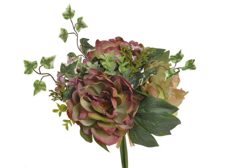 Kytice umělých pivoněk s listy a břečťanem dl. 36cm