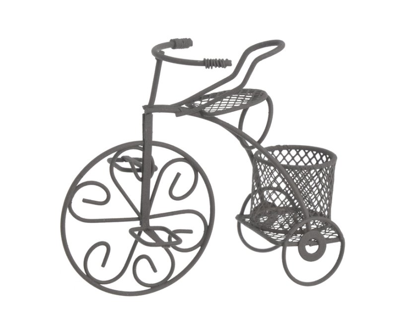 Kovová dekorace kolo s košíkem H9cm, L10,5cm - patinovaný kov