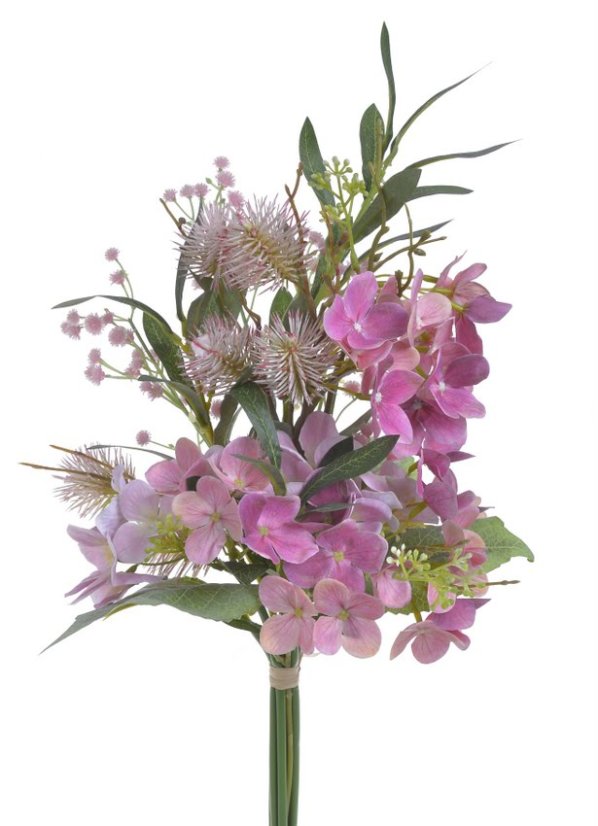 Kytice umělých hortenzií s gypsphilou a doplňky, dl. 59cm