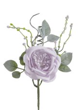 Květ umělé růže s doplňky a lístky, květ Ø 8cm, zápich dl. 25cm_10