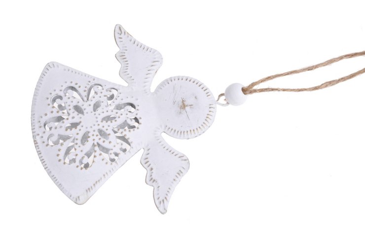 Dekorace kovový anděl s vločkou  dl. 10cm - závěs