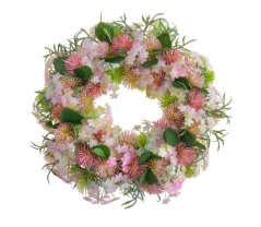Dekorační věnec z umělých kvítků a doplňků Ø 23cm