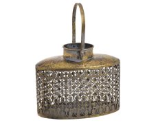 Dekorace lampa s patinovaného plechu/skla .28cmL x 14,5cmW x 23cmH