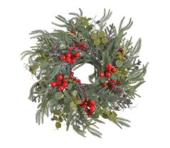 Umělý věnec s eukalyptem a hlohem  Ø 55cm