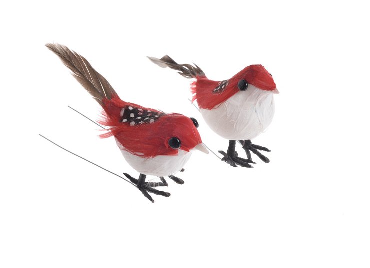 Dekorativní ptáček z peří na plastovém kolíčku 8cm - 2ks