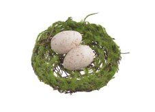Jarní dekorace proutěné hnízdo s vejci  8,5 cm∅, 2,5 cmH