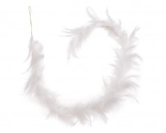 Dekorační závěsná girlanda z pravého barveného peří, 100 cm - bílá